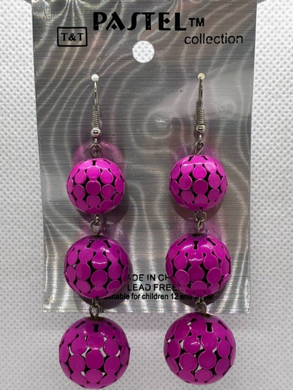 3For$20 Pastel Collection Magenta Triple Openwork Ball Drop Earrings